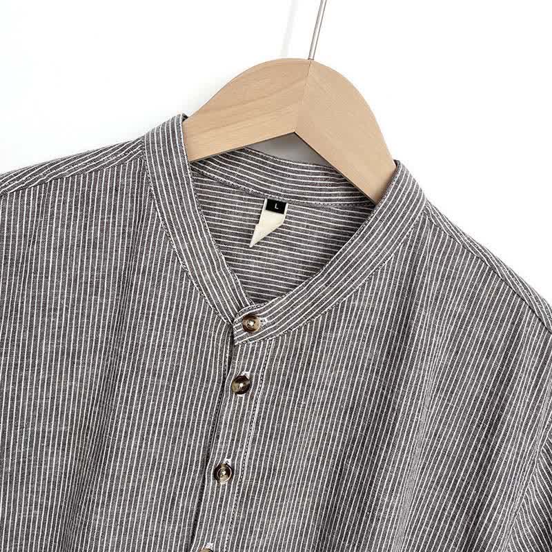 Nimara Ritual Summer Half Button Fine Striped Men's Short Sleeve Shirts