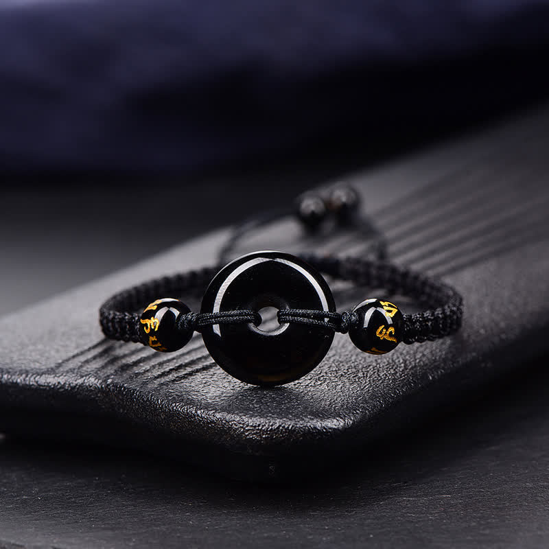 Nimara Ritual Black Obsidian Peace Buckle Protection Braided Bracelet