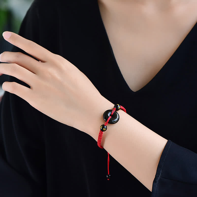Nimara Ritual Black Obsidian Peace Buckle Protection Braided Bracelet