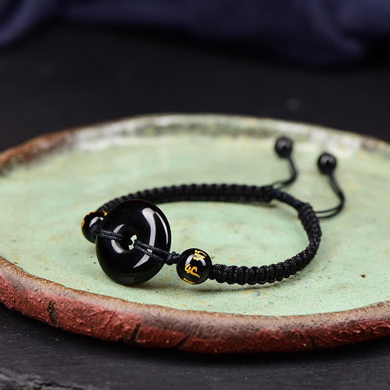 Nimara Ritual Black Obsidian Peace Buckle Protection Braided Bracelet