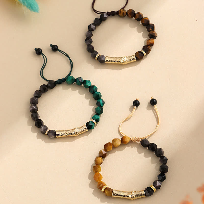Nimara Ritual Tiger Eye Silver Sheen Obsidian Bamboo Growth Faceted Bracelet
