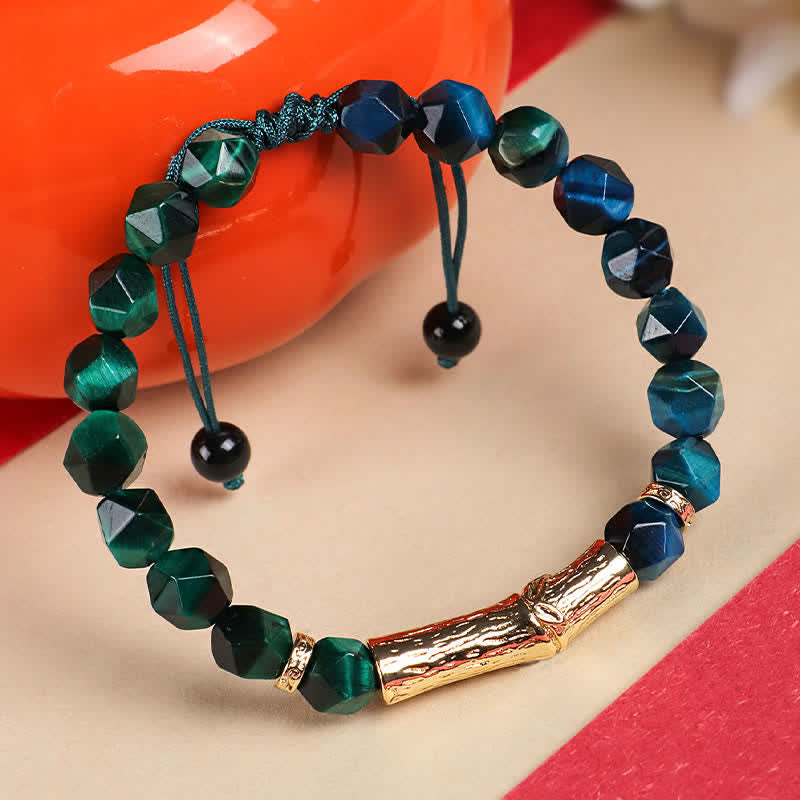 Nimara Ritual Tiger Eye Silver Sheen Obsidian Bamboo Growth Faceted Bracelet