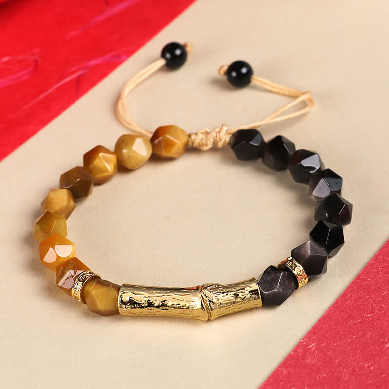 Nimara Ritual Tiger Eye Silver Sheen Obsidian Bamboo Growth Faceted Bracelet