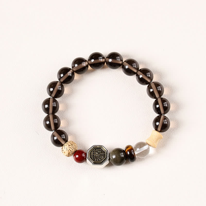 Nimara Ritual Black Obsidian Bagua Protection Tibetan Round Bead Bracelet