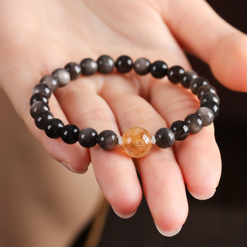 Nimara Ritual Black Obsidian Grounding Hand-Woven New Chinese Round Bracelet