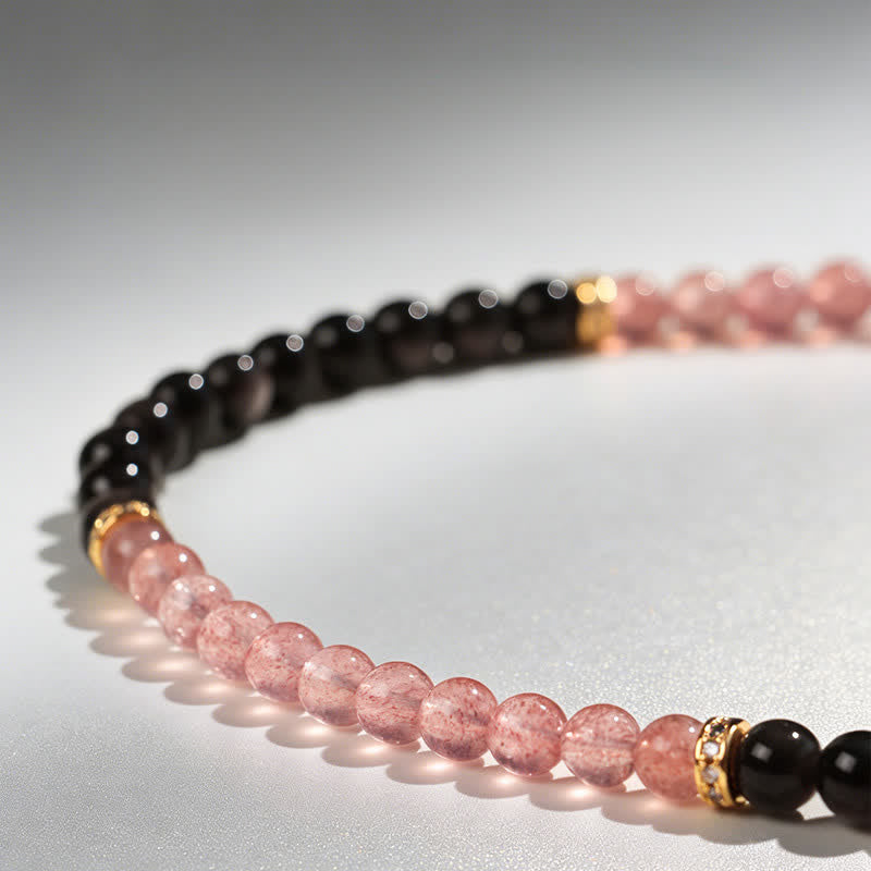 Nimara Ritual Strawberry Quartz Gold-Wire Gourd Love Blessing Wrap Bracelet