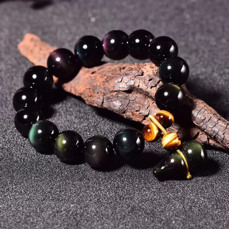 Nimara Ritual Rainbow Obsidian Gourd Protection Vintage Chinese Bracelet