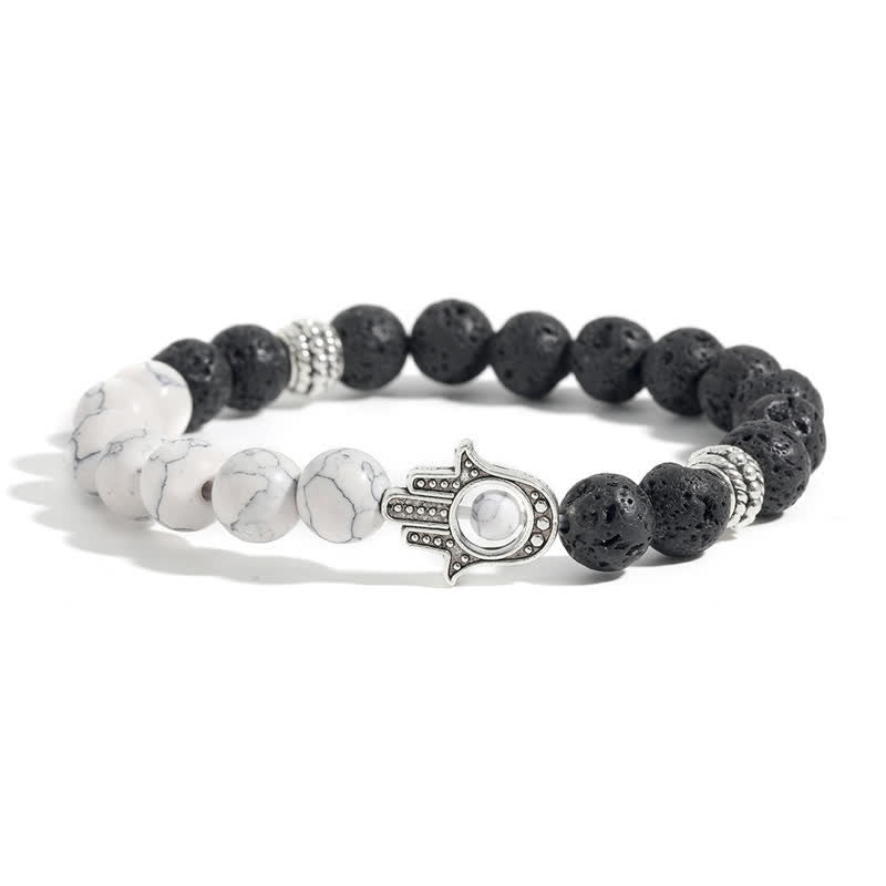Support and Protection Lava Rock Hamsa Palm Handcrafted Round Bracelet