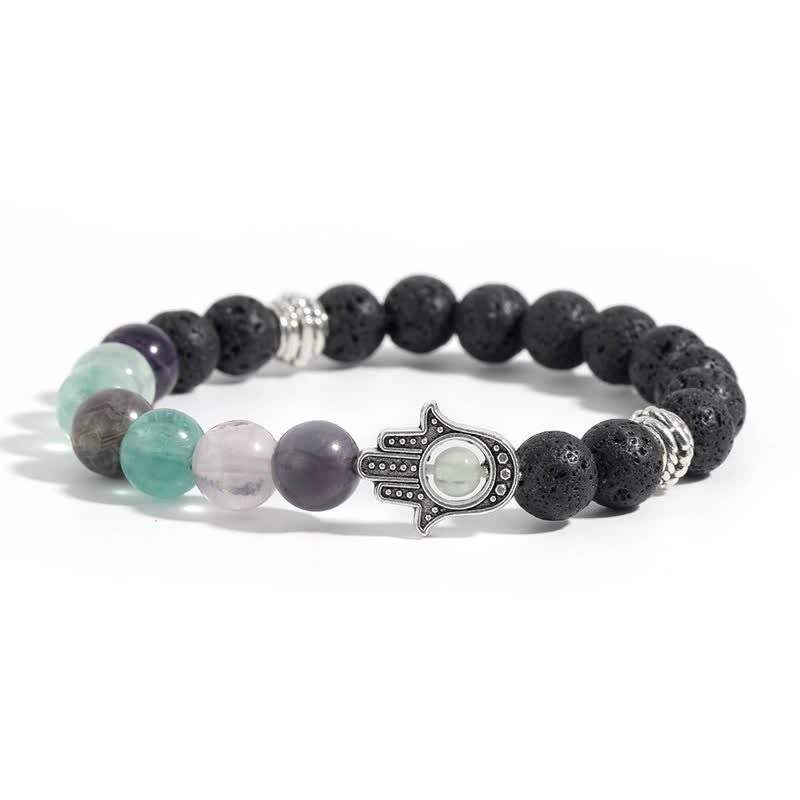 Support and Protection Lava Rock Hamsa Palm Handcrafted Round Bracelet