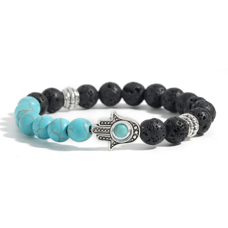 Nimara Ritual Lava Rock Hamsa Palm Protection Handcrafted Round Bracelet