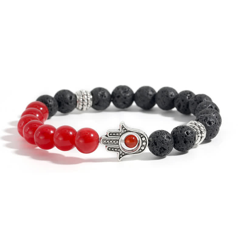 Nimara Ritual Lava Rock Hamsa Palm Protection Handcrafted Round Bracelet