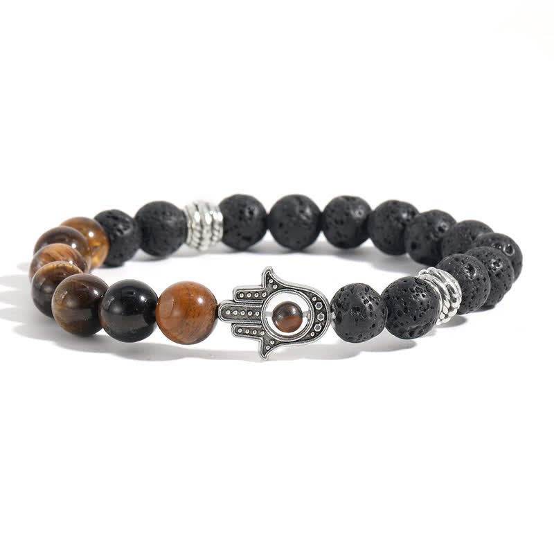 Support and Protection Lava Rock Hamsa Palm Handcrafted Round Bracelet