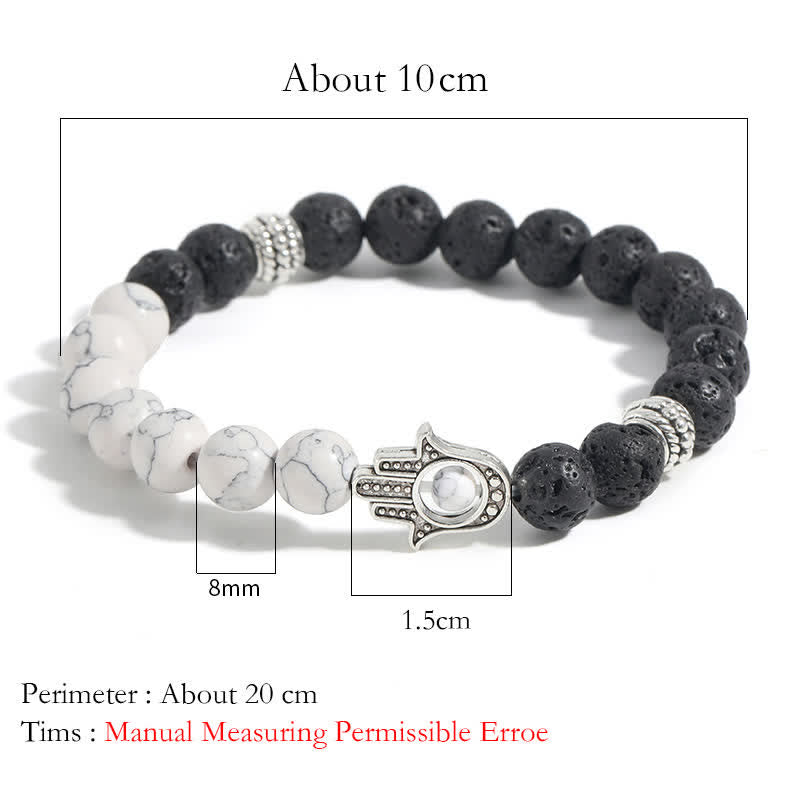 Support and Protection Lava Rock Hamsa Palm Handcrafted Round Bracelet
