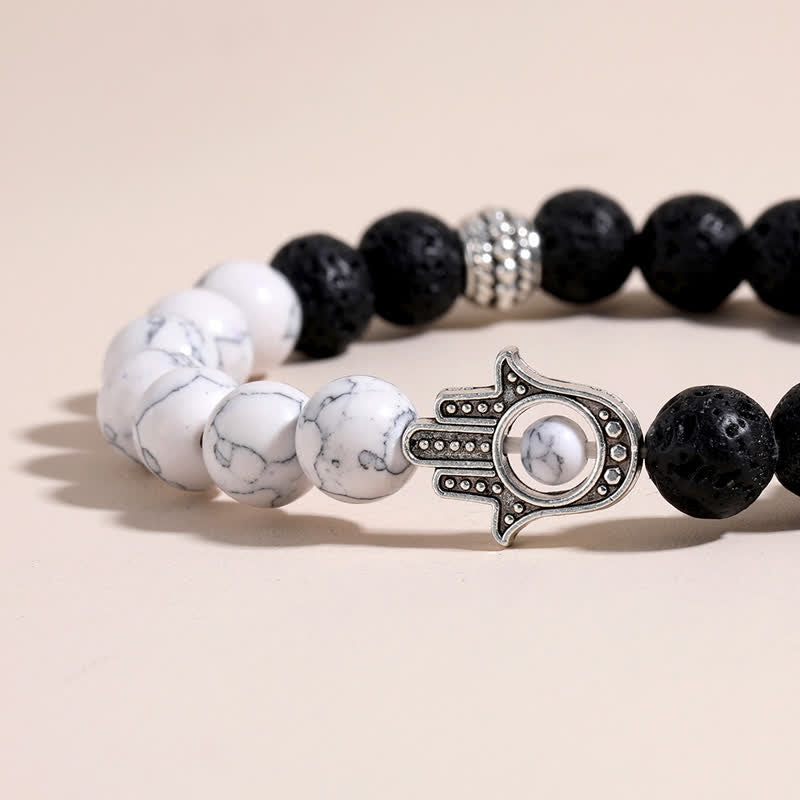 Support and Protection Lava Rock Hamsa Palm Handcrafted Round Bracelet