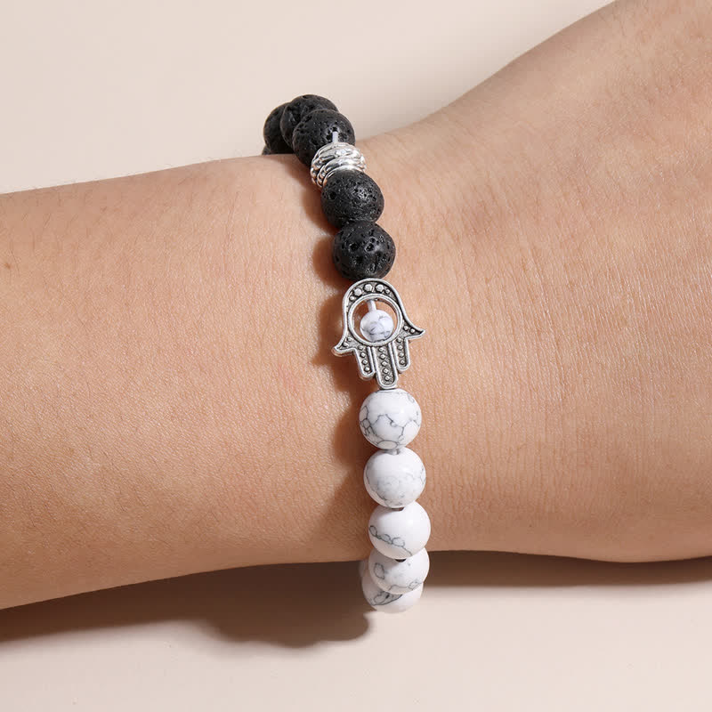 Nimara Ritual Lava Rock Hamsa Palm Protection Handcrafted Round Bracelet