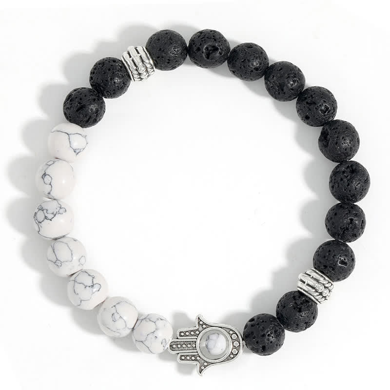 Support and Protection Lava Rock Hamsa Palm Handcrafted Round Bracelet