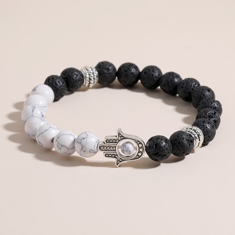 Nimara Ritual Lava Rock Hamsa Palm Protection Handcrafted Round Bracelet