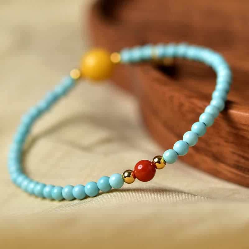 Luck and Serenity Turquoise Fu Character Handcrafted Beaded Bracelet