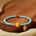 Luck and Serenity Turquoise Fu Character Handcrafted Beaded Bracelet