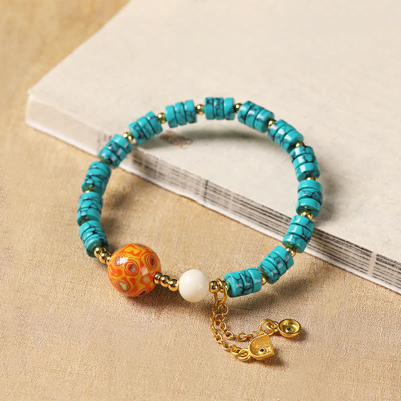 Nimara Ritual Turquoise Communication Handcrafted New Chinese Disc Bead Bracelet