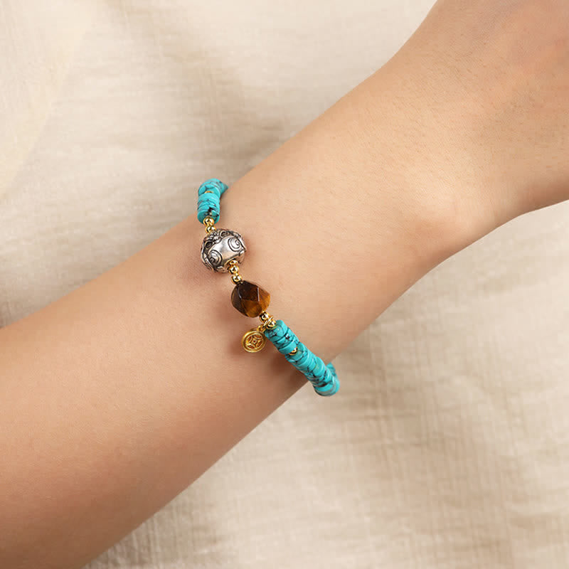 Nimara Ritual Turquoise Communication Handcrafted New Chinese Disc Bead Bracelet