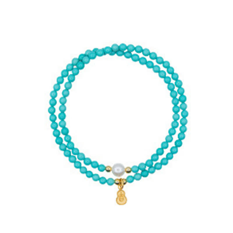 Nimara Ritual Turquoise Pearl Gourd Pendant Double Wrap Protection Handmade Bracelet
