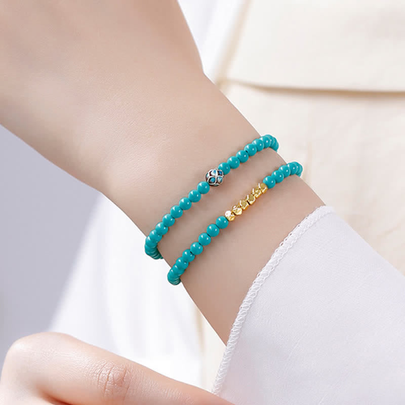 Nimara Ritual Turquoise Communication Double Wrap Faceted Bead Handmade Bracelet