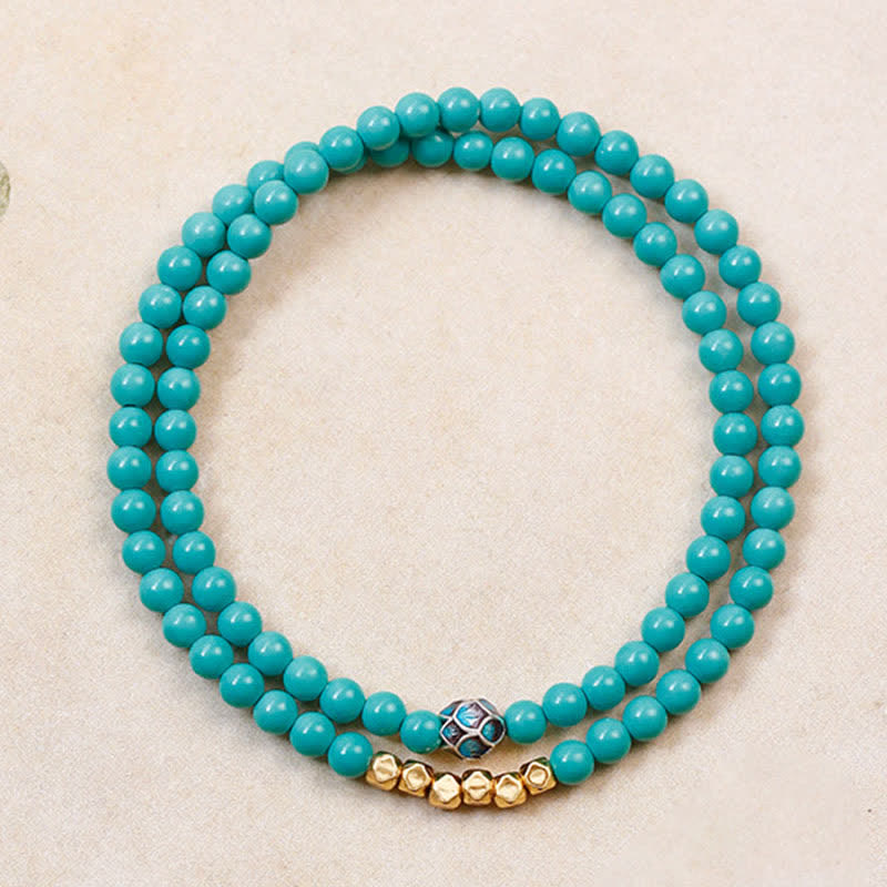 Nimara Ritual Turquoise Communication Double Wrap Faceted Bead Handmade Bracelet