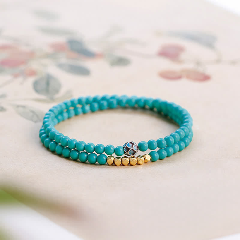 Nimara Ritual Turquoise Communication Double Wrap Faceted Bead Handmade Bracelet