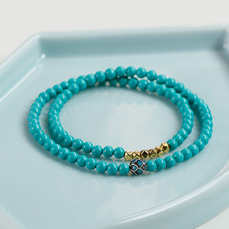 Nimara Ritual Turquoise Communication Double Wrap Faceted Bead Handmade Bracelet