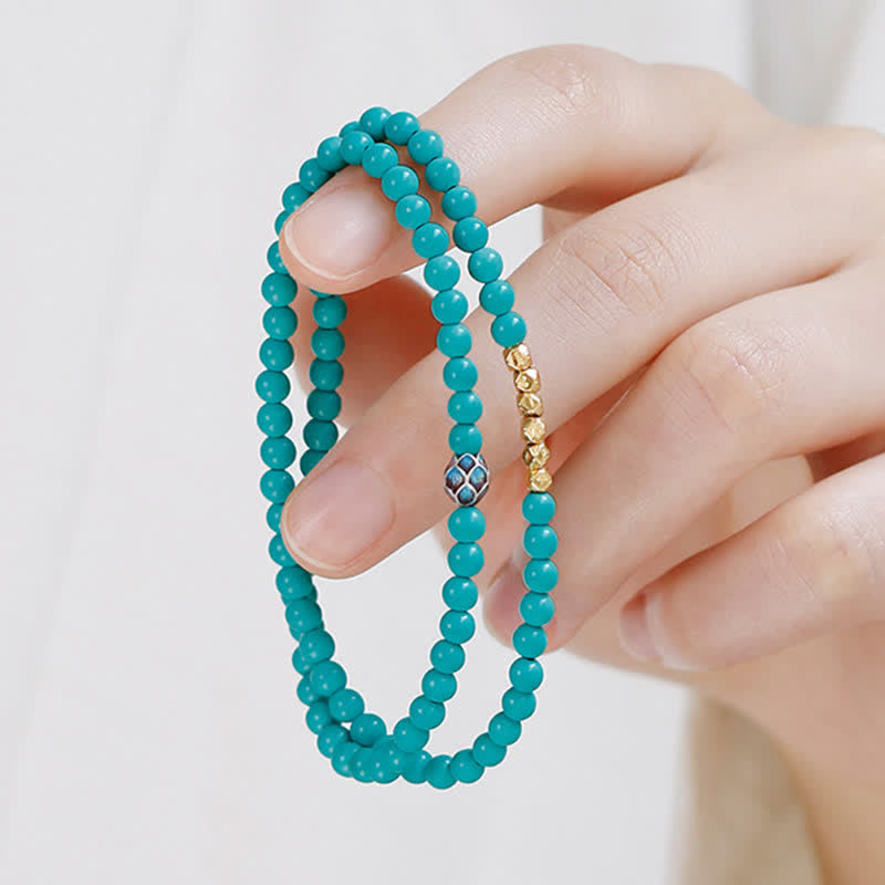 Nimara Ritual Turquoise Communication Double Wrap Faceted Bead Handmade Bracelet