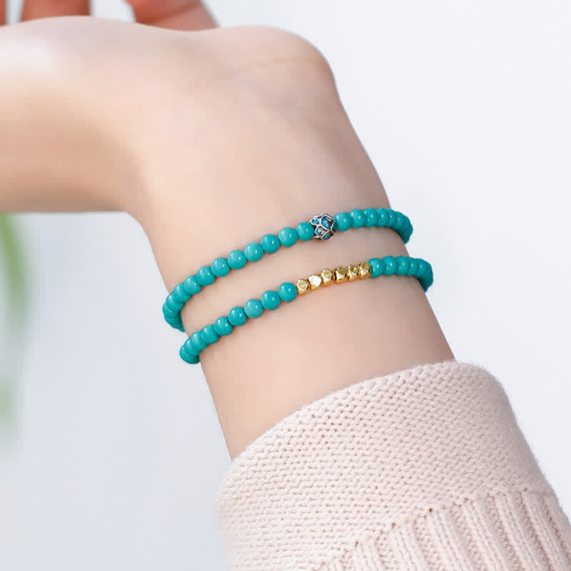 Nimara Ritual Turquoise Communication Double Wrap Faceted Bead Handmade Bracelet