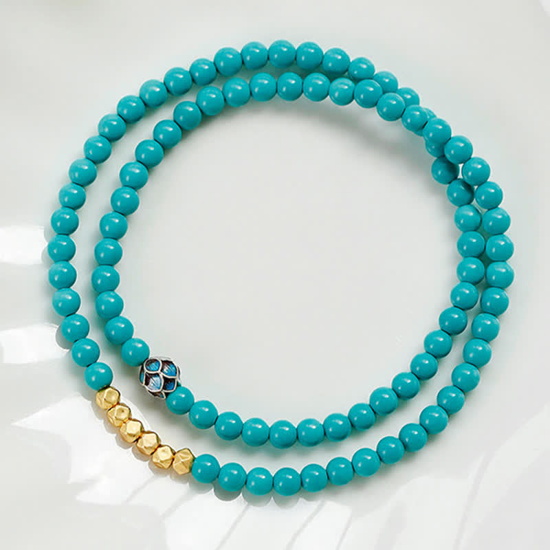 Nimara Ritual Turquoise Communication Double Wrap Faceted Bead Handmade Bracelet