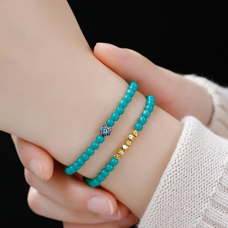 Nimara Ritual Turquoise Communication Double Wrap Faceted Bead Handmade Bracelet