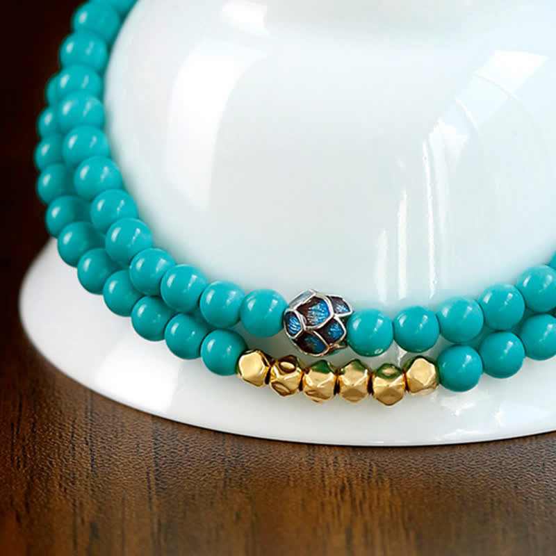 Nimara Ritual Turquoise Communication Double Wrap Faceted Bead Handmade Bracelet