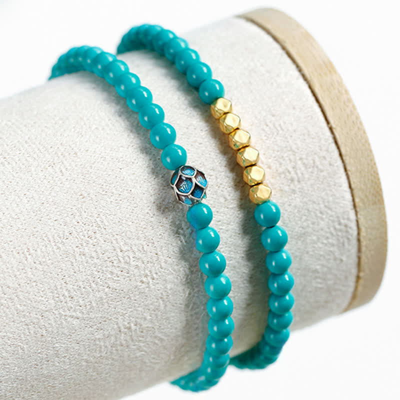 Nimara Ritual Turquoise Communication Double Wrap Faceted Bead Handmade Bracelet