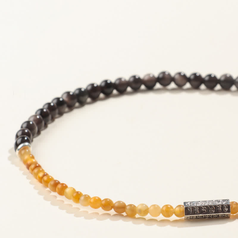 Nimara Ritual Silver Sheen Obsidian Om Mani Padme Hum Grounding Double Wrap Bracelet
