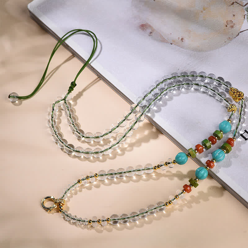 Nimara Ritual Handcrafted Clear Quartz Round-Bead Gourd Healing Multi Wear Necklace