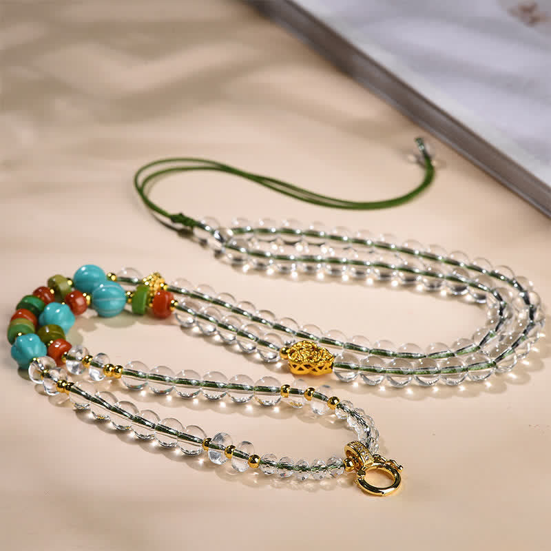 Nimara Ritual Handcrafted Clear Quartz Round-Bead Gourd Healing Multi Wear Necklace