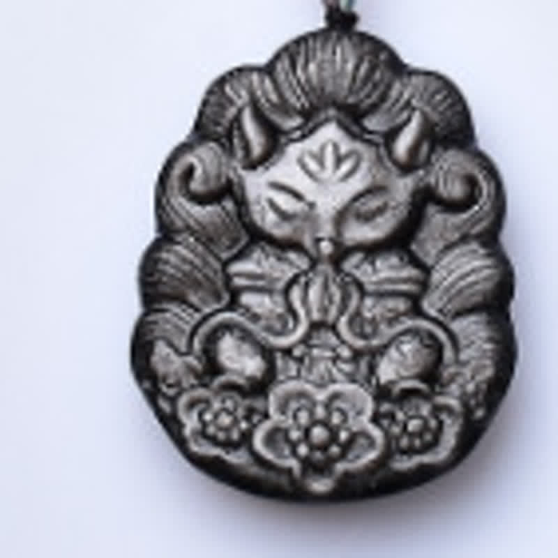 Nimara Ritual Black Obsidian Nine-Tail Fox Protection Hand Carved Necklace