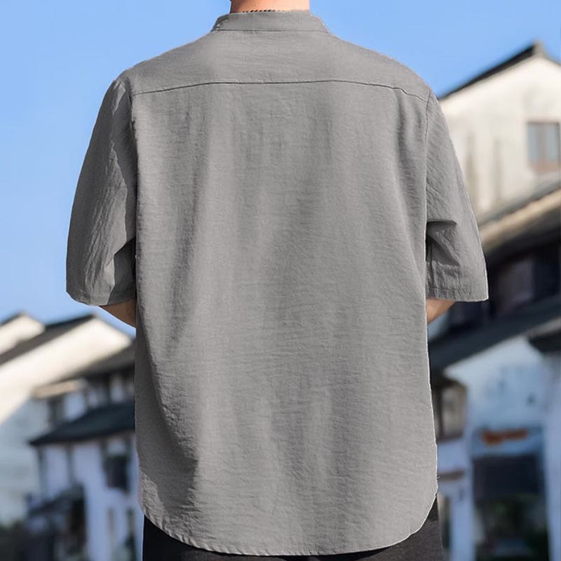 Nimara Ritual Summer Casual Mandarin Collar Three Buttons Solid Men's Short Sleeve Shirts