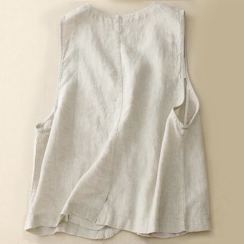 Nimara Ritual Summer Casual Minimalist Lines Button-Up Solid Women's Sleeveless Shirts Tank Top With Pocket