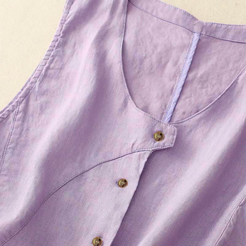 Nimara Ritual Summer Casual Minimalist Lines Button-Up Solid Women's Sleeveless Shirts Tank Top With Pocket