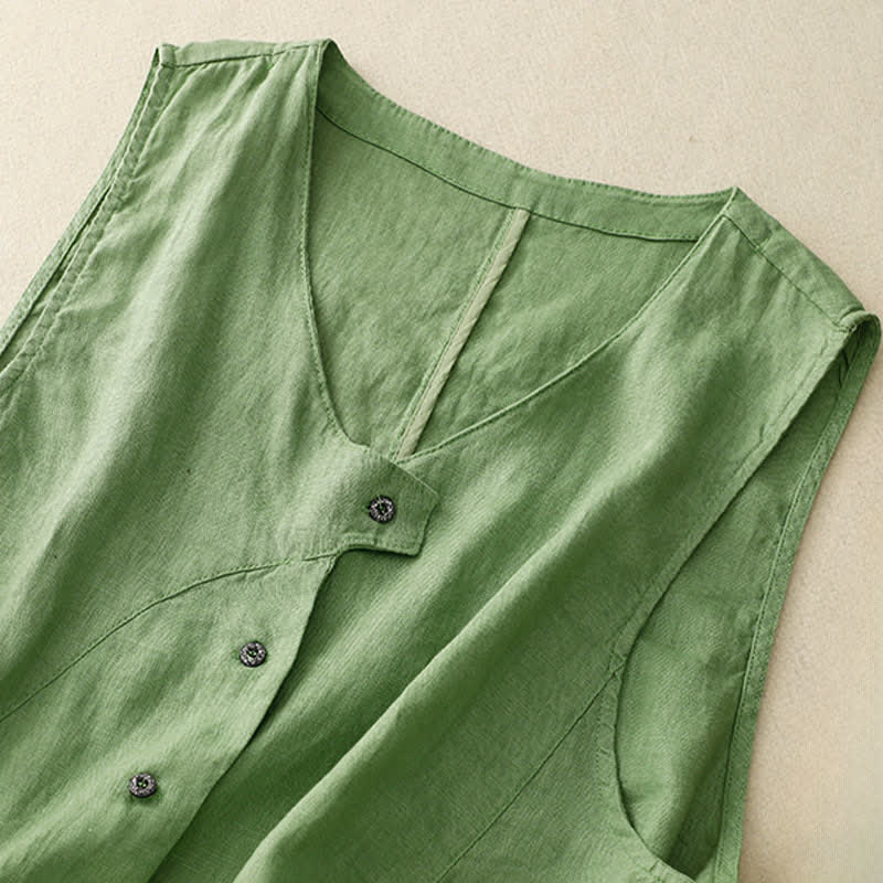 Nimara Ritual Summer Casual Minimalist Lines Button-Up Solid Women's Sleeveless Shirts Tank Top With Pocket