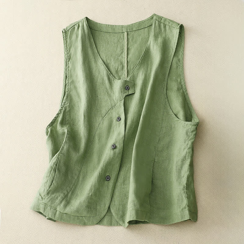 Nimara Ritual Summer Casual Minimalist Lines Button-Up Solid Women's Sleeveless Shirts Tank Top With Pocket