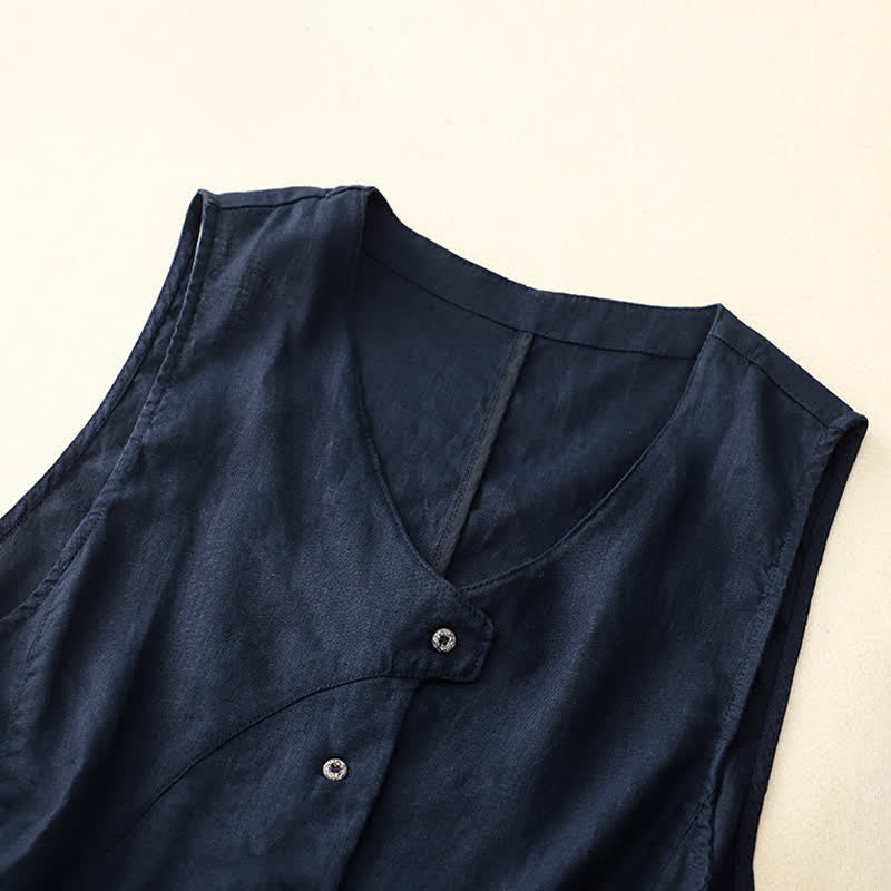 Nimara Ritual Summer Casual Minimalist Lines Button-Up Solid Women's Sleeveless Shirts Tank Top With Pocket
