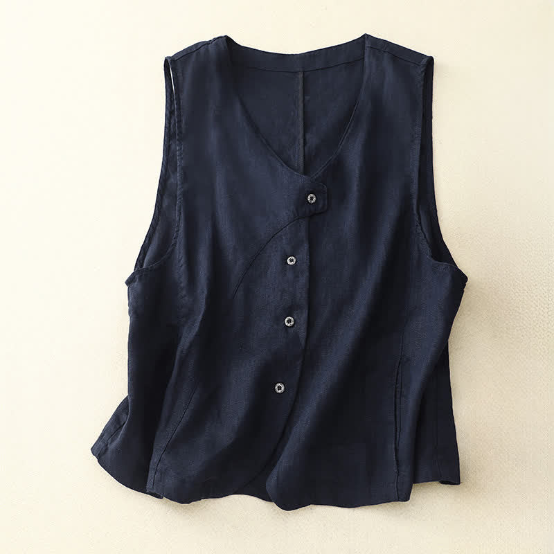 Nimara Ritual Summer Casual Minimalist Lines Button-Up Solid Women's Sleeveless Shirts Tank Top With Pocket