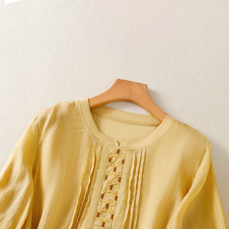 Nimara Ritual Summer Casual Solid Embroidery Pleated Front Women's Short Sleeve T-Shirts