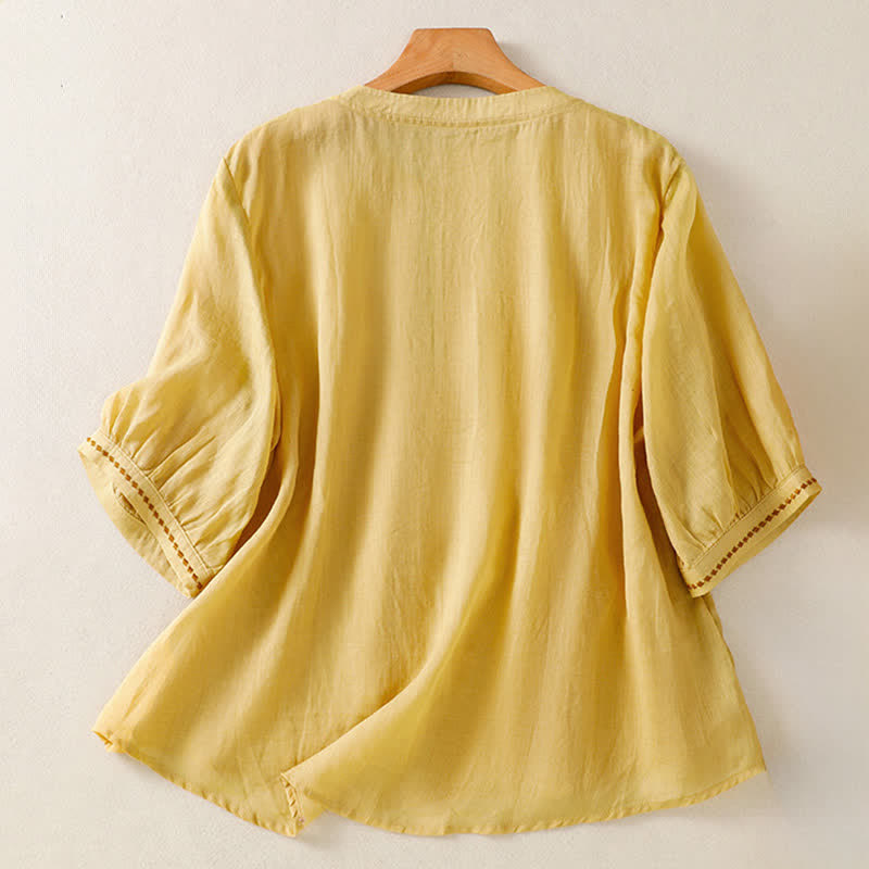 Nimara Ritual Summer Casual Solid Embroidery Pleated Front Women's Short Sleeve T-Shirts
