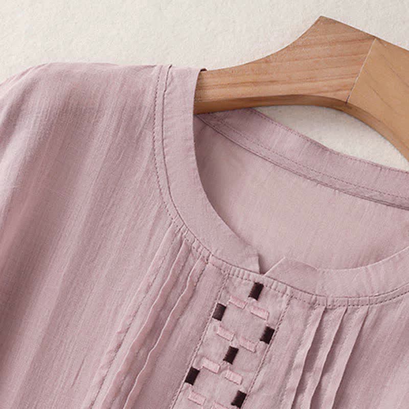 Nimara Ritual Summer Casual Solid Embroidery Pleated Front Women's Short Sleeve T-Shirts